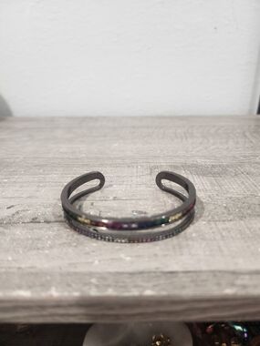 Gunmetal Cuff Bracelet with Multicolor Inlay- Alexa Rae